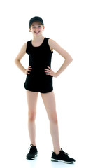 Schoolgirl, teenager girl studio photo in full growth. Isolated