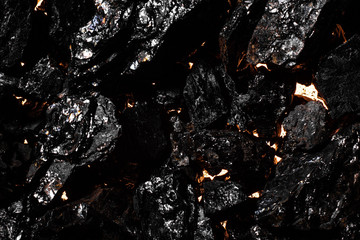 Black charcoal texture, red-hot natural mineral resource background