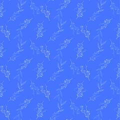 Seamless pattern monochrome floral elements, branches and leaves 