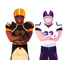men players american football on white background