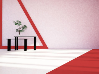 empty room with a green plant on the table, 3d