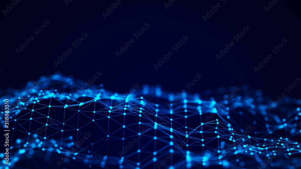 Aufkleber Visualization musical sounds. Abstract technology background. Artificial intelligence. Science background. Big data visualization. 3D rendering.