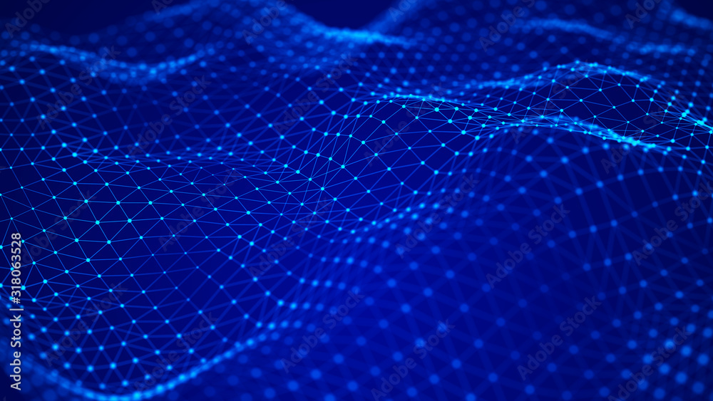 Fototapete Visualization musical sounds. Abstract technology background. Artificial intelligence. Science background. Big data visualization. 3D rendering.