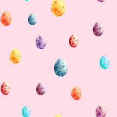 Seamless Pattern of colorful easter eggs . Watercolor illustration. Pattern for packaging, wrapping, background, textile