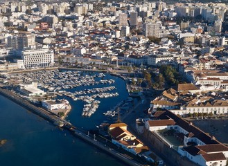 Obraz premium Aerial view of Faro at the Algarve coast in Portugal