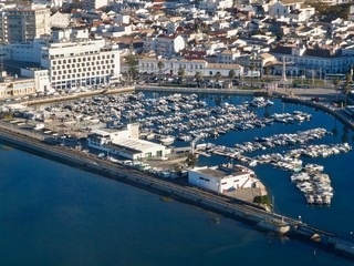 Fototapeta premium Aerial view of Faro at the Algarve coast in Portugal