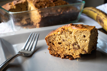 Piece of Banana Bread on Plate