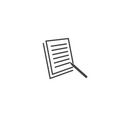 Vector document icon with pencil. Document verification symbol on white isolated background.