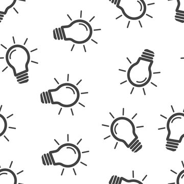 Vector Image Lamp. Light Bulb Icon Seamless Pattern On A White Background.