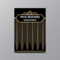 Art Deco elegant page template, Gatsby style for web and print, with moon sun and stars vintage pattern with geometric  lines.