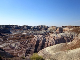 Beautiful blue, yellow and purple badlands of the Arizona dessert.