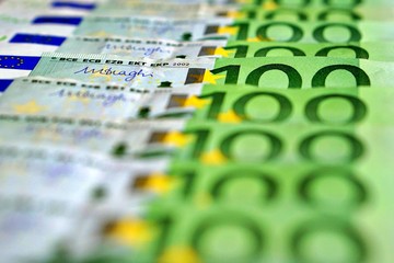 United country's payment system - euro money cash background, pile of paper euro banknotes.