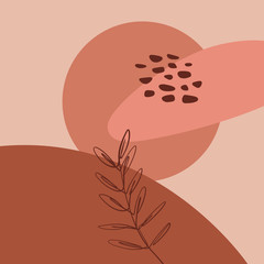 Minimalist abstraction with leaf and geometric shapes. Contemporary scandinavian style. Flat design collage terracotta color composition. Good for posters, postcards, social media banners and post tem
