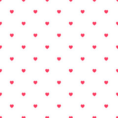 Cute Red Seamless Polka Heart Vector Pattern Background for Valentine Day - February 14, 8 March, Mother's Day, Marriage, Birth Celebration. Romantic Girlish Design.