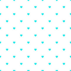 Cute Blue Seamless Polka Heart Vector Pattern Background for Valentine Day - February 14, 8 March, Mother's Day, Marriage, Birth Celebration. Romantic Girlish Design.