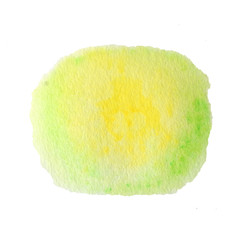 Watercolor hand painted abstract Yellow green background. Subtle ink gradient on textured paper. Creative aquarelle painted spring colors canvas for splash design, invitation, vintage template