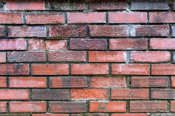 Damp Red Brick Wall background texture background