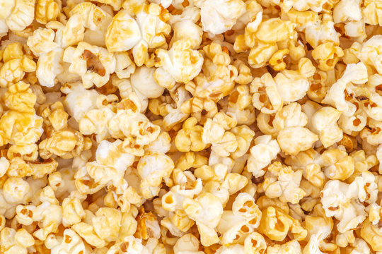 Sweet popcorn background and texture closeup top view