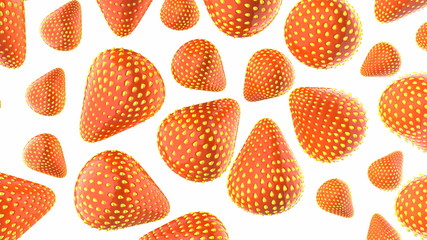 The fresh and tasty ripe strawberry berries flying in the air texture background. realistic 3d illustration isolated on white