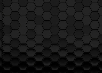 Abstract black 3d hexagon background design; dark honeycomb grid pattern 3d rendering, 3d illustration