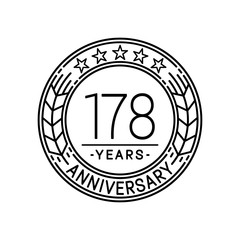 178 years anniversary logo template. 178th line art vector and illustration.