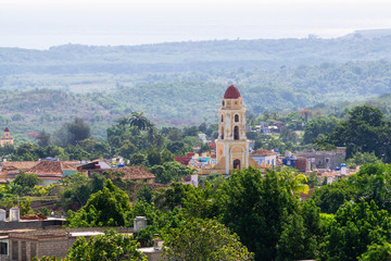 Beautiful View of a Church in a small touristic Cuban Town during a vibrant sunny day. Taken in Trinidad, Cuba.