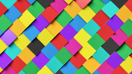 Abstract colorful square background; decorative multi color block diagonal structure 3d rendering