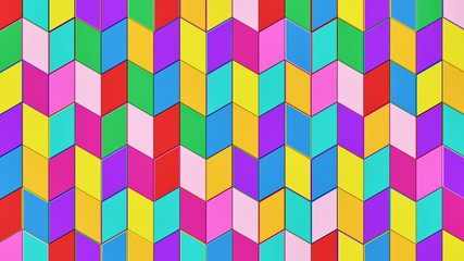 Abstract colorful geometric chevron pattern; decorative multi color zigzag structure 3d rendering