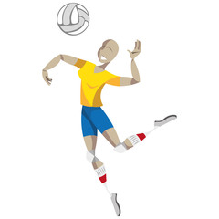 Fototapeta na wymiar Illustration represents a person playing volleyball, jumping to take a cut. Ideal for educational, sports and institutional materials