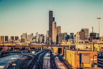 Chicago Downtown Panorama - Retro Style