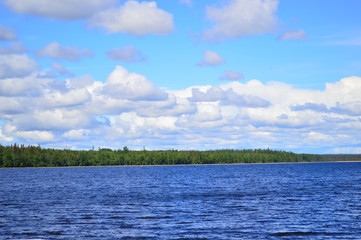 landscape with lake and blue sky