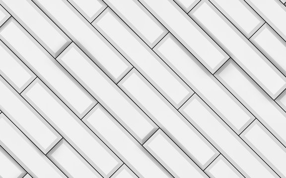 Abstract White Rectangle With Chamfered Edges Background; Diagonal Metro Tiles Structure 3d Rendering