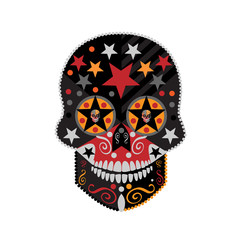 Skull with reverse stars icon, fashion satanic background
