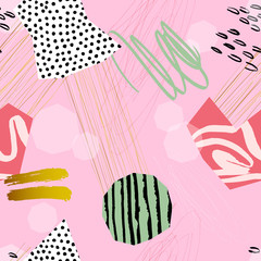 Abstract collage seamless pattern. Hand drawn elements. Vector illustration.
