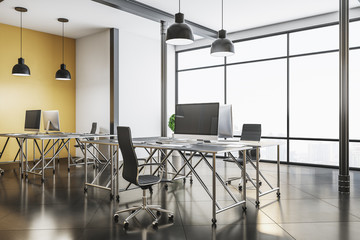 Desktop with computer in modern boarding room