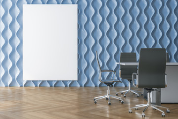 Conference room interior with blank poster