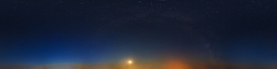 dark blue sky after sunset with beautiful awesome sky with moon and milky way. Seamless hdri...