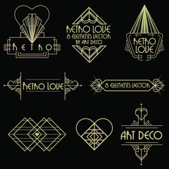 retro love eight element vector of art deco for st. valentine day. 