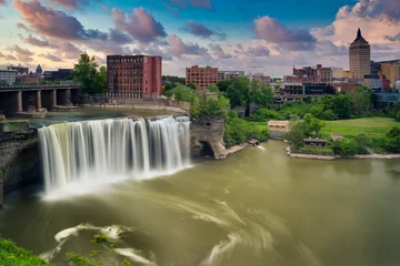 Foto op Plexiglas High Falls district in Rochester New York under cloudy summer skies © Jeremy Francis