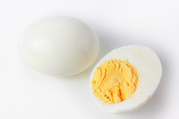sliced boiled eggs isolated on white background