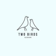 Vector hand drawn objects, two birds. Feminine logo element, romantic clipart. For business branding and identity. Black on white isolated