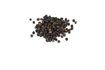 Black peppercorns isolated on white background