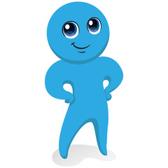 Blue color mascot illustration, with winner pose, confident. Ideal for catalogs, newsletters and institutional material