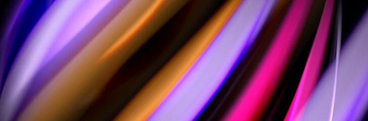 Silk and smooth flow wave poster design. Color waves, liquid style lines and shapes in black color background