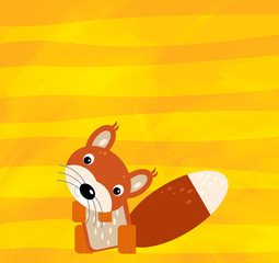 cartoon scene with wild animal squirrel on yellow stripes illustration