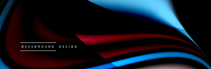 Сolorful flow poster. Wave liquid lines and shapes in black color background. Vector Illustration