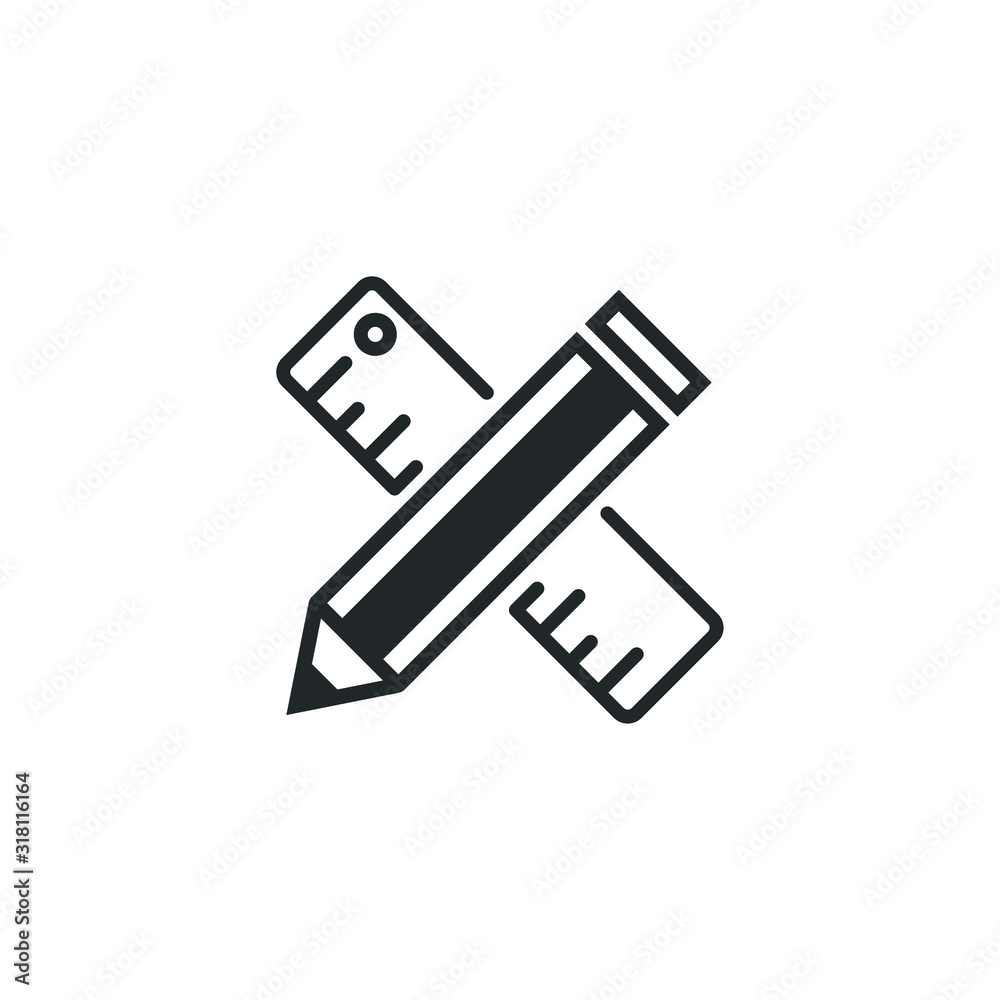 Leinwandbilder Pencil and ruler icon template color editable. Pencil and ruler symbol vector sign isolated on white background illustration for graphic and web design.
