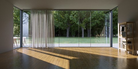 Empty room with forest view