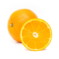 Fresh oranges with half of orange isolated on the white background