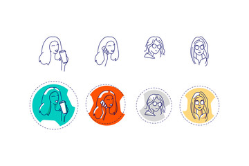 vector set of female faces avatars